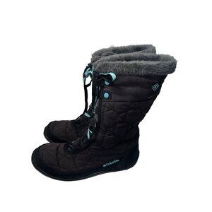 COLUMBIA SNOW BOOTS Girls/YOUTH 6 lace up black blue fur lined BY1313